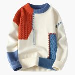 Men’s Sweater with Cable Knit and Patchwork Details - Image 4