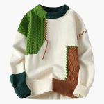 Men’s Sweater with Cable Knit and Patchwork Details - Image 2