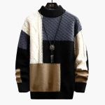 Men’s Sweater with Patchwork Knit and Textured Panels - Image 2