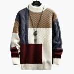 Men’s Sweater with Patchwork Knit and Textured Panels - Image 3