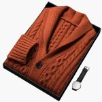 Men’s Knit Cardigan with Shawl Collar and Jacquard Pattern - Image 4