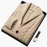 Men’s Knit Cardigan with Shawl Collar and Jacquard Pattern - Image 6