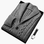 Men’s Knit Cardigan with Shawl Collar and Jacquard Pattern - Image 7