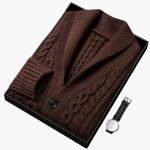 Men’s Knit Cardigan with Shawl Collar and Jacquard Pattern - Image 2