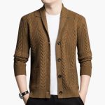 Men’s Knit Cardigan with Shawl Collar and Jacquard Pattern - Image 3