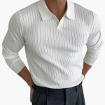 Men’s Knit Polo Sweater with Long Sleeves and Ribbed Surface - Image 2