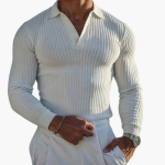 Men’s Knit Polo Sweater with Long Sleeves and Ribbed Surface - Image 3