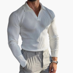 Men’s Knit Polo Sweater with Long Sleeves and Ribbed Surface - Image 4
