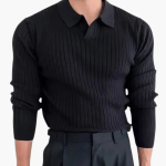 Men’s Knit Polo Sweater with Long Sleeves and Ribbed Surface - Image 6