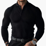 Men’s Knit Polo Sweater with Long Sleeves and Ribbed Surface - Image 5