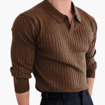 Men’s Knit Polo Sweater with Long Sleeves and Ribbed Surface - Image 7