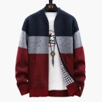 Men’s Knit Zip Cardigan with High Collar and Ribbed Hem - Image 3