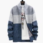 Men’s Knit Zip Cardigan with High Collar and Ribbed Hem - Image 2