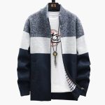 Men’s Knit Zip Cardigan with High Collar and Ribbed Hem - Image 4