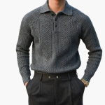 Men’s Knitted Sweater with Half Zip and Ribbed Hem - Image 2