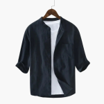 Men’s Linen Shirt with Round Collar and Chest Pocket - Image 4