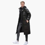Men’s Long Quilted Winter Jacket with Hood - Image 2