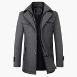 Men’s Mid-Thigh Coat with Notched Lapel and Button Closure - Image 2