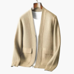 Men’s Open Front Cardigan with Long Sleeves and Patch Pockets - Image 2