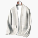 Men’s Open Front Cardigan with Long Sleeves and Patch Pockets - Image 5