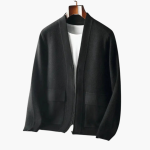 Men’s Open Front Cardigan with Long Sleeves and Patch Pockets - Image 6