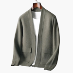 Men’s Open Front Cardigan with Long Sleeves and Patch Pockets - Image 7