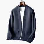 Men’s Open Front Cardigan with Long Sleeves and Patch Pockets - Image 8