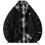 Men's Retro Bomber Jacket with Zip Closure and Checked Lining - Image 2