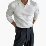 Men’s Ribbed Knit Sweater with Polo Collar and Long Sleeves - Image 2