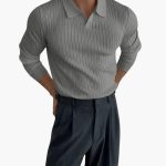 Men’s Ribbed Knit Sweater with Polo Collar and Long Sleeves - Image 5