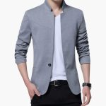 Men’s Stand Collar Blazer with Single Button and Front Pockets - Image 2