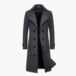 Men’s Trench Coat with Double Row Buttons and Structured Long Fit - Image 3
