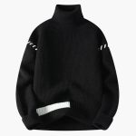 Men’s Turtleneck Knit Sweater with Ribbed Surface and Long Sleeves - Image 3