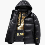 Men's Winter Hooded Puffer Jacket with Front Zipper and Long Sleeves - Image 4