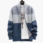 Men’s Zip Cardigan with High Collar and Colour-Block Design - Image 2