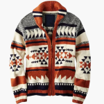 Men’s Zip Cardigan with Jacquard Pattern and Stand Collar - Image 2