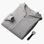 Men’s Zip Hooded Cardigan with Long Sleeves and Ribbed Hem - Image 2