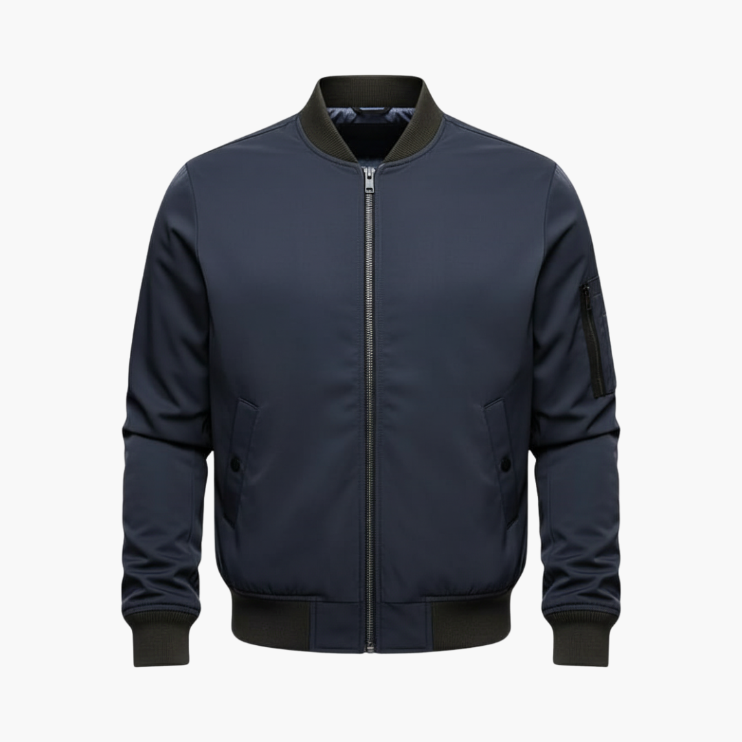 Men_s_Bomber_Jacket_with_Zip_Closure_and_Ribbed_Hem.png Men’s Bomber Jacket with Zip Closure and Ribbed Hem - Image 1