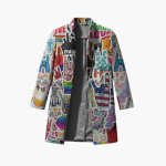 Men’s Long Graphic Coat with Front Opening