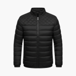 Men's Quilted Bomber Jacket with Zip Closure and Long Sleeves