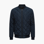 Men's Quilted Bomber Jacket with Zipper Closure and Ribbed Edges