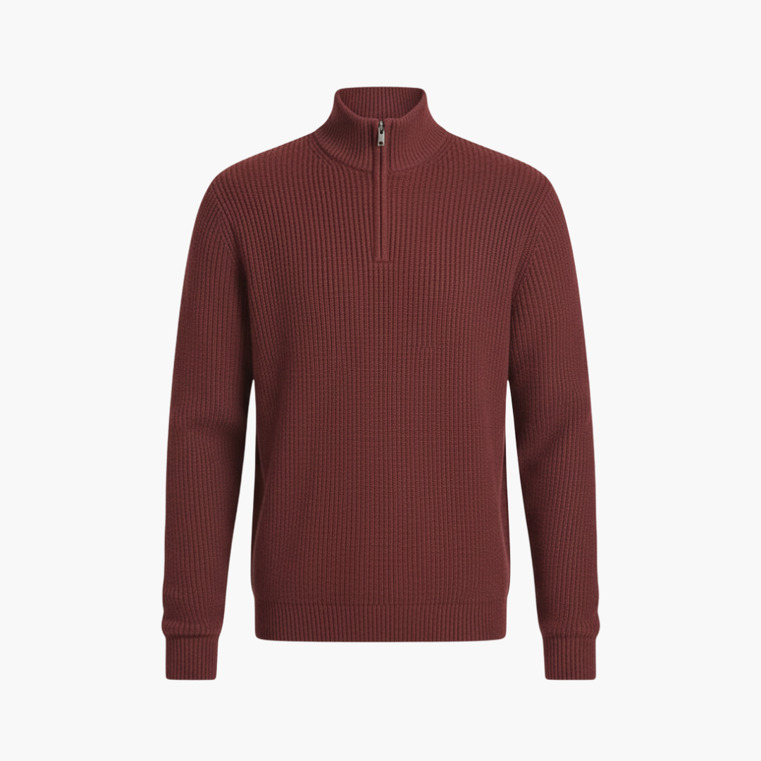 Men_s_Ribbed_Knit_Pullover_with_Half-Zip_Neckline.png Men’s Ribbed Knit Pullover with Half-Zip Neckline - Image 1