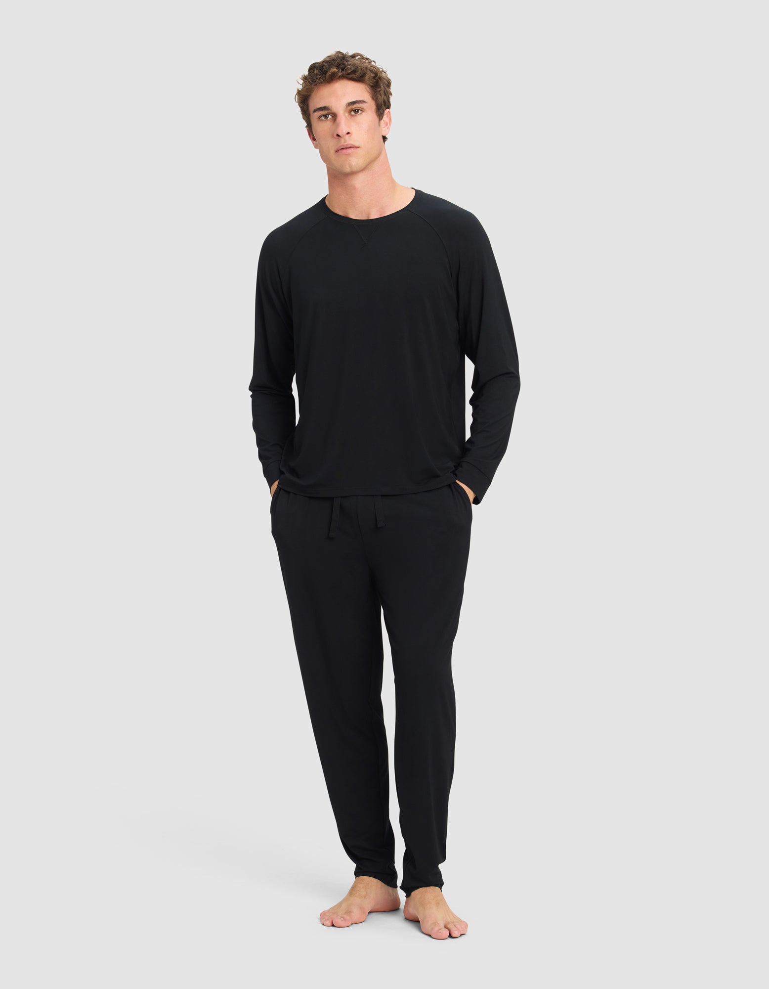 Mens_Bamboo_Stretch_Knit_Long_Sleeve_Black_3.jpg Men's Bamboo Stretch-Knit Long Sleeve Pajama Set - Image 1