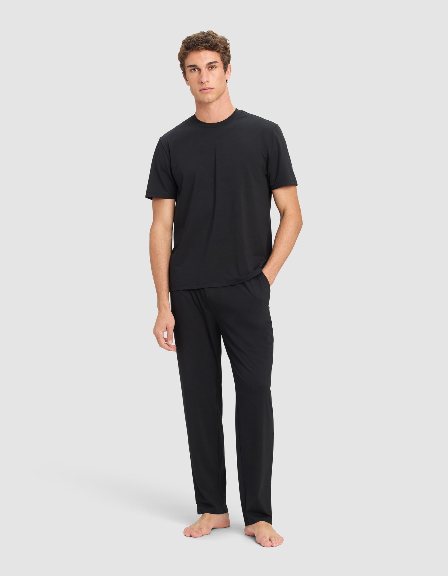 Mens_First_Layer_Tee_Pant_Set_Jet_Black_1.jpg Men's First Layer Pajama Short Sleeve Tee & Pant Set - Image 1