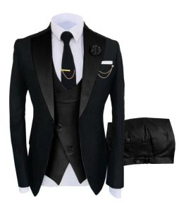 Men's Suit in Formal Style, Three-Piece with Jacket, Vest, and Trousers