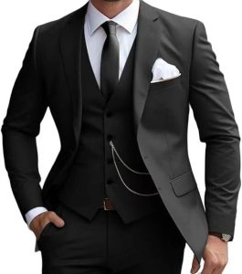 Men's Three-Piece Suit with Notched Vest and Flat Pants - Image 3