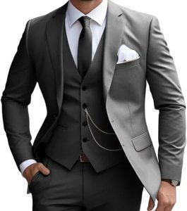 Men's Three-Piece Suit with Notched Vest and Flat Pants - Image 2