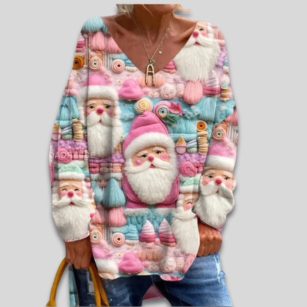 Oversized_Santa_Pullover_Top1.png Women Ugly Christmas Sweater - Oversized Santa Pullover Top - Image 1