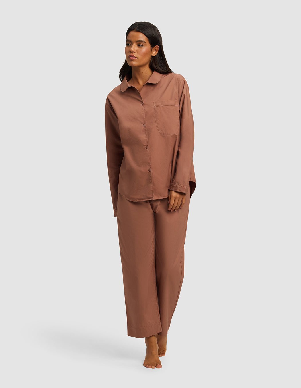 Sutton_Long_Sleeve_Top_Cropped_Pant_Set_Saddle_1.jpg Women's Sutton Long Sleeve Cropped Pajama Set - Image 1