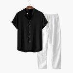 Men's Summer Two-Piece Set with Short Sleeve Shirt and Tapered Pants - Image 4